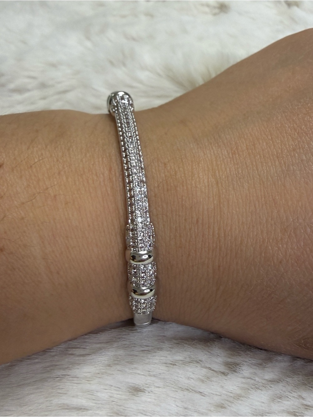 Pave-Accent Silver Bracelet — Women's Sparkle Cuff